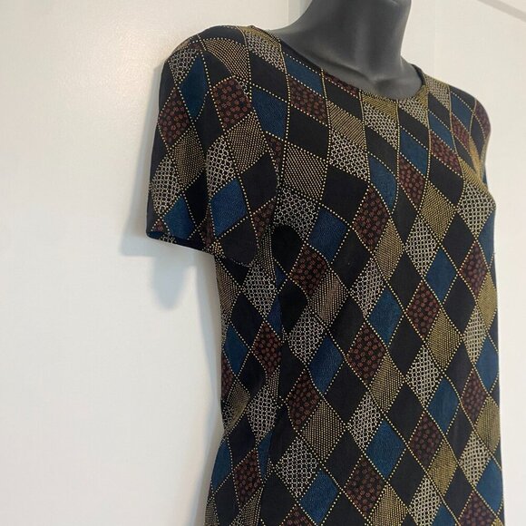 Western Connection Vintage Argyle‎ Diamond Print Stretchy Tee Shirt Top Size L/G - Picture 2 of 7